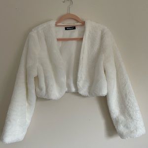 Faux fur Ivory cropped jacket size L bridal